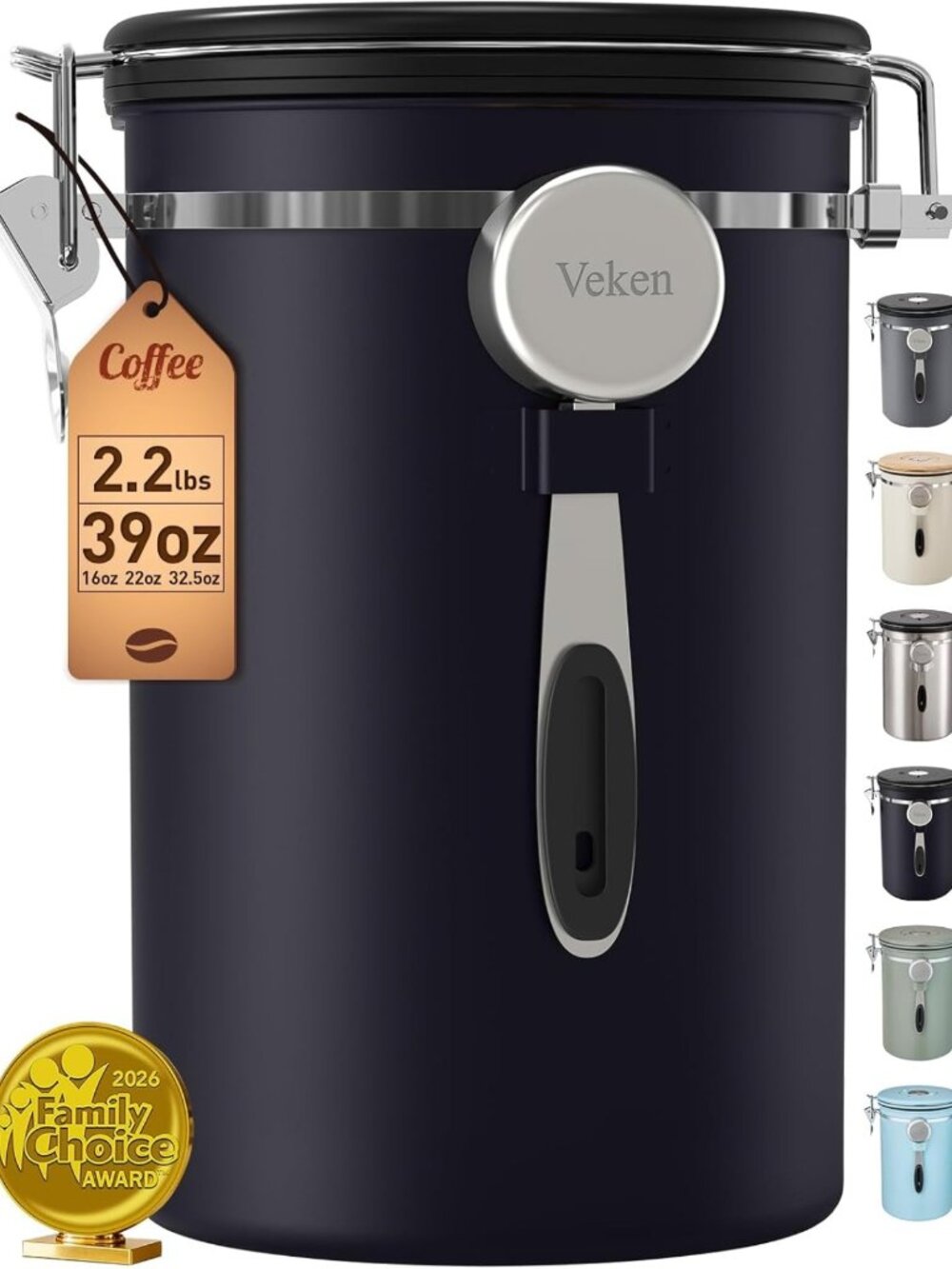 Airtight Coffee Canister 39oz - Large Stainless Steel Storage Container for